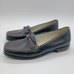 Bass Romana Black Leather Bow Loafers Flats Shoes Womens 8M Made in Brazil